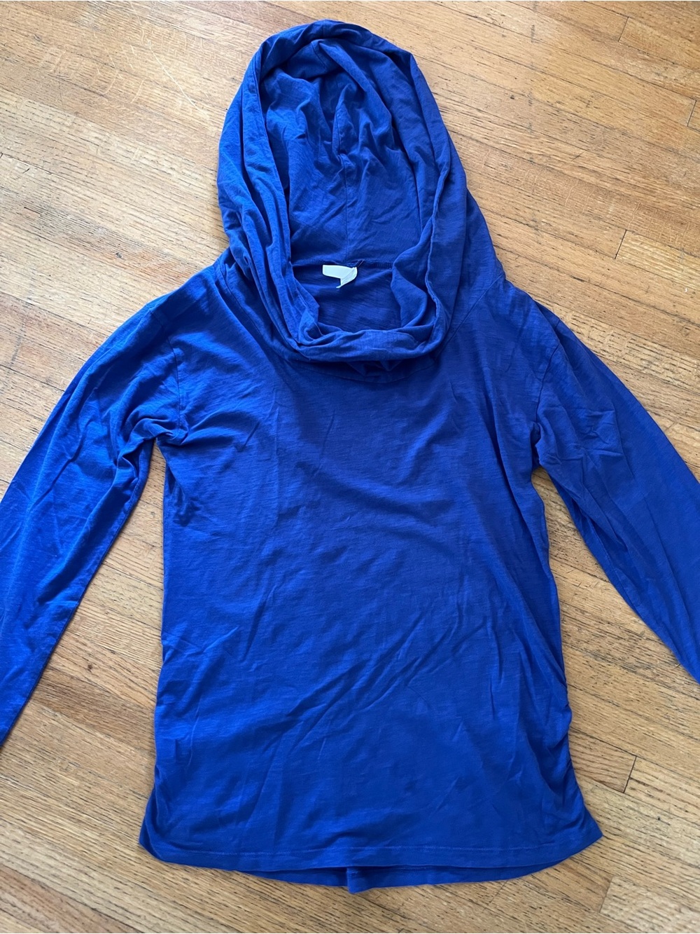 Lucy Hooded Cowl Neck Top Blue Cotton Long Sleeve Activewear Athleisure M